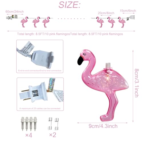 8.5Ft Pink Flamingo Outdoor String Lights, 9ft Summer Patio LED String Lights, Bedroom Birthday Wedding Holiday Summer Theme Outdoor Cute Party Lights, Tropical Party Decoration, Flamingo Decoration - style: Flamingo