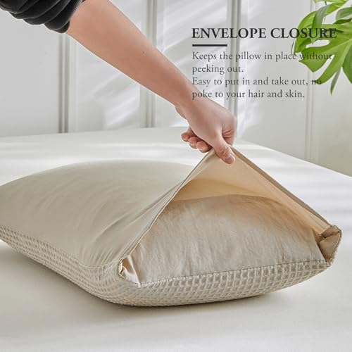 WARMDERN Waffle Weave Pillowcases King Size 2 Pack Pillow Cases Soft Microfiber Pillow Case Covers Set of 2 Boho Woven Textured Pillowcase with Envelope Closure(Khaki, King, 20x36 Inches) - color: Khaki-waffle Weave, size: 20" x 36" (Pack of 2)