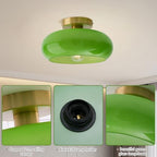 Green Ceiling Light - Mid Century Modern Flush Ceiling Light with Milk Glass Globe and Dark Green Lamp Shade in Brushed Brass for Dining Room - color: Flush-Green