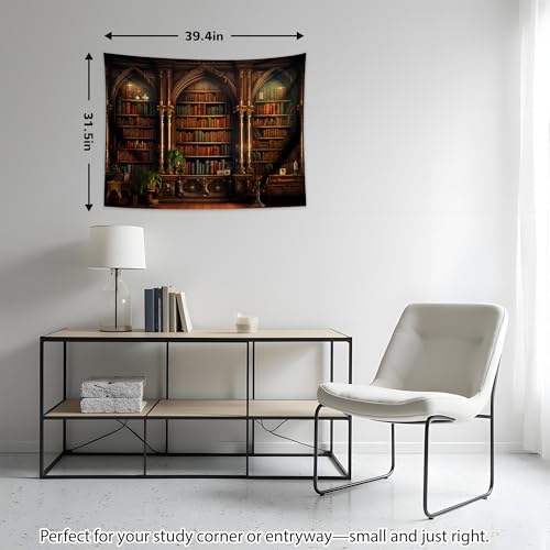 QGHOT Medieval Bookshelf Tapestry Vintage Library Bookcase Tapestry Wall Hanging Victorian Office Zoom Video Backdrop Old Books for Study Room Bedroom Living Room Decor 39.4"x31.5" - color: B, size: 31.5"L x 39.4"W
