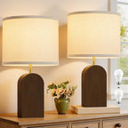 EJIAXIN Wood Table Lamps Set of 2-19" Walnut Farmhouse Bedside Lamp with Adjustable Color Temperatures - Modern Rustic Linen Lampshade Nightstand Lamps for Bedroom Living Room Office, Bulbs Included - color: Walnut