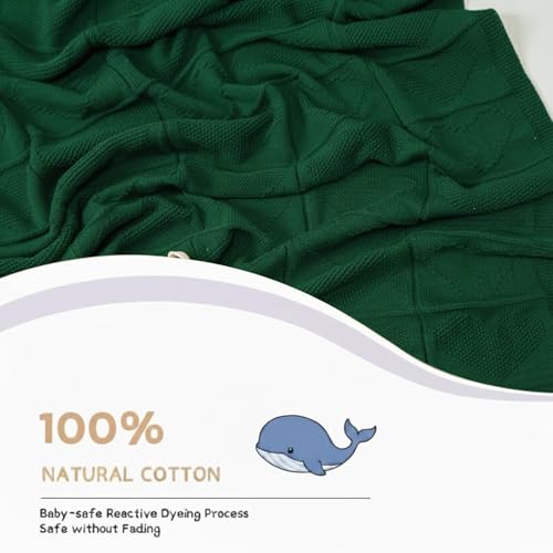 Baby Knit Cotton Blanket Green Heart Pattern Soft Breathable Throw for Crib Or Stroller Nursery Gift Baby Shower Birthday Christmas Size 30x30 - color: Green, size: 30"x30"
