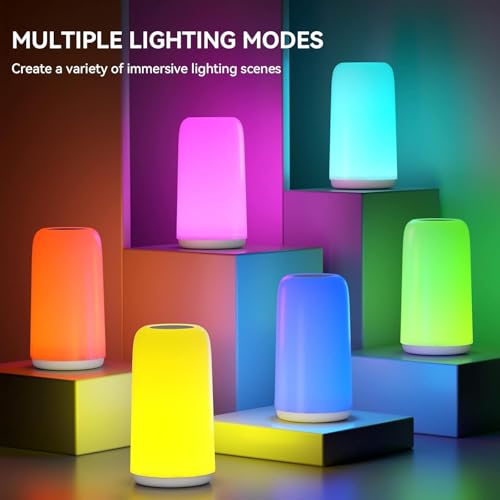 Touch Bedside Table LED Lamp, [Sleek Design & RGB Mode] Multi-Color Dimmable with Warm White Lights, Birthday Gifts for Women Mom, Smart Nightstand Small Lamp for Bedroom Living Room Home Decor - color: White