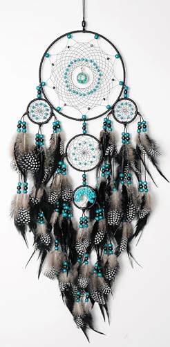 Large Dream Catchers, Boho Handmade Woven Black Dream Catchers Wall Hanging for Bedroom Living Room Dorm Room Decor, Adults Wedding Party Decor, Festival Blessing Gift (Turquoise & Black) - color: Turquoise & Black