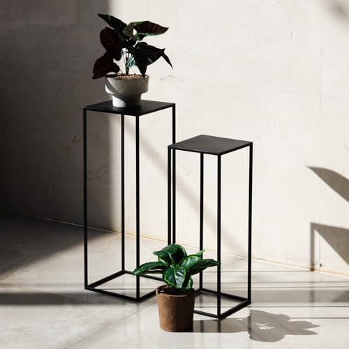 Pack of 2 Already installed Black Plant Stand,Dimension 9.84*H27.56in and 8.66*H23.62in,indoor stable steel frame Flower Stands drink table for party wedding Centrepieces Living Room Patio Garden - color: Black