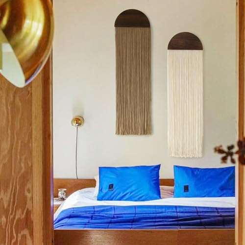 Flber 2 Pcs Macrame Wall Hanging Boho Wall Decor Handmade Macrame Art Tapestry Wedding Macrame Backdrop 13.7" W x 51" L For Living room Bedroom Headboard Decor - color: Ivory and Brown