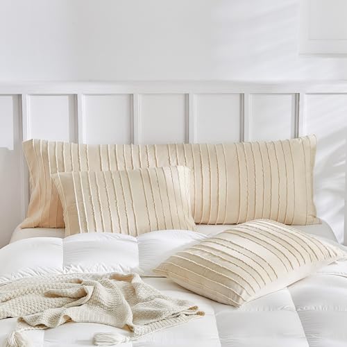 WARMDERN Khaki Striped Pillow Covers Body Pillow Cover Soft Microfiber Stripe Pillow Cases Boho Tufted Stripes Textured Pillowcase with Envelope Closure(Khaki, Body, 20x54 Inches) - color: Khaki-striped, size: 20" x 54" (Pack of 1)