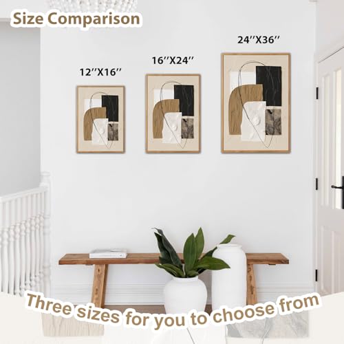 CHDITB Neutral Abstract Framed Wall Art For Living Room, Minimalist Geometric Wall Decor, 3 Piece Modern Canvas Prints, Boho Black And Beige Pictures For Living Room Hallway Stair Office Decor 12”X16” - color: Geometric