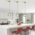 Green Glass Pendant Light Set of 2 Modern Globe Pendant Lighting Nordic Ribbed Gold Ceiling Hanging Chandelier with Brushed Brass Adjustable Rods Dining Room Kitchen Island Light Fixture - color: Gold-Green 2 Pack