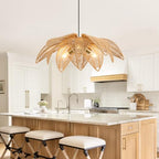 24” Floral Rattan Chandeliers Lights Fixture for Dining Room, 3-Light Large Farmhouse Boho Pendant Lights Fixture, Hanging Hand Woven Wicker Ceiling Lights for Kitchen Island Bedroom Living Room - style: Boho-Flower-24in