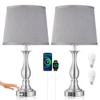 Bedside Table Lamp Touch Control Bedroom Lamps with USB A + C Charging Port 3 Way Dimmable Touch Lamps for Nightstand Living Room Bedroom Dorm Home Office Reading, Set of 2 (Grey Shade & Nickel Base) - color: Grey Shade & Nickel Base
