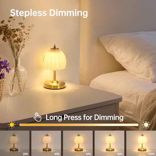 Shenmoyl Tulip Small Table Lamp, 5200mAh Cordless Touch Control Mini Table Lamp with 3 Color Temps & Stepless Dimming, Perfect for Small Spaces Like Dressers, Bedsides, Bookshelves (White Tulip) - color: White Small, size: 1 Pack