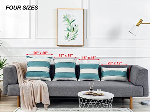 AmHoo Pack of 2 Farmhouse Linen Throw Pillow Cover Cushion Stripe Decoration Buffalo Retro Pillowcase with Hidden Zipper for Sofa Bedroom Car 22 x 22 Inch Teal - color: Teal, size: 22" x 22" (Pack of 2)