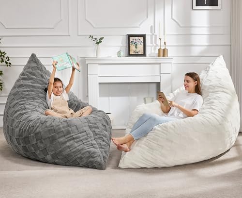 Hobestluk 3 in 1 Bean Bag Chair Giant Bean Bag Chairs for Adults with Plaid Cover Convertible Bean Bag Floor Cushion with Machine Washable Cover for Living Room (Plaid White) - color: Daisy White