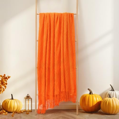 inhand Fall Throw Blanket Burnt Orange Halloween Decor for Couch, Soft Living Room Home Decor Knitted Blanket, Outdoor Lightweight Autumn Blanket, Farmhouse Warm Fall Decoration Indoor, 50"x60" - color: Burnt Orange, size: 50"x60"