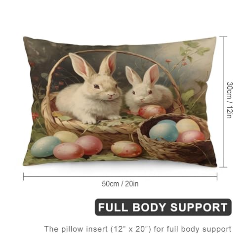 Throw Pillows for Couch Vintage Easter Bunnies Eggs Pillowcase Seasonal Spring Farmhouse Holiday Lumbar Pillow Case Cushion Decorations Supplies for Sofa Couch 12 "x20 - color: Pattern-6, size: 20" x 12" (Pack of 1)
