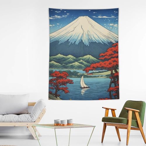 Large Tapestry Wall Hanging Decor Mount Fuji Mountain Landscape Lake Fall Leaves Japanese Painting Tapestry Wall Decor for Bedroom Aesthetic Wall Art Living Room Decor for Men And Woman 60"x80" - color: Style2, size: 80L" x 60W"