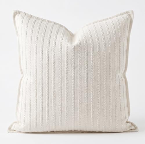 SanVia Cotton Throw Pillow Covers 20x20 – Handwoven Jacquard Texture, Fade-Resistant, No Pilling – Hidden Zipper, Decorative Cushion Cover for Sofa, Couch, Bed – Insert Not Included (Farmhouse, White) - color: Ivory Cream, size: 20" x 20"
