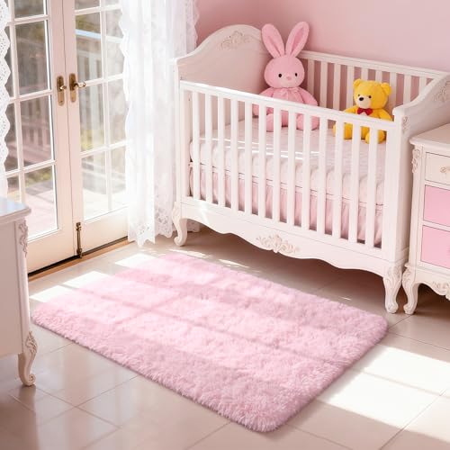 Merelax Soft Modern Indoor Shaggy Area Rug for Bedroom Livingroom Dorm Kids Room Home Decorative, Non-Slip Plush Fluffy Furry Fur Rugs Comfy Nursery Accent Floor Carpet 2x3 Feet, Pink - color: Pink, size: 2' x 3' (Rectangular)