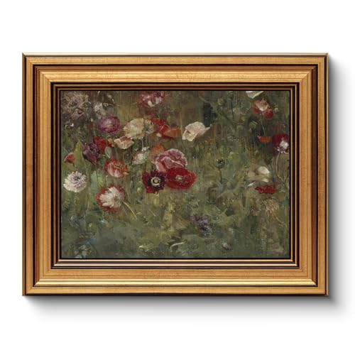 HUARCEY Framed Canvas Wall Art Prints, Bathroom Shelf Vintage Decor Aesthetic, Poppies Floral Paintings Farmhouse Wall Decor, Retro Table Desk Pictures for Bedroom Living Room, 8x10Inch - color: A Bed of Poppies, size: 10"L x 8"W