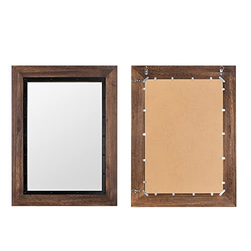 YOSHOOT Rustic Wooden Framed Wall Mirror, 26"x18", Natural Wood and Iron Bathroom Vanity Mirror for Farmhouse Decor, Vertical or Horizontal Hanging - color: Brown, size: 26"L x 18"W