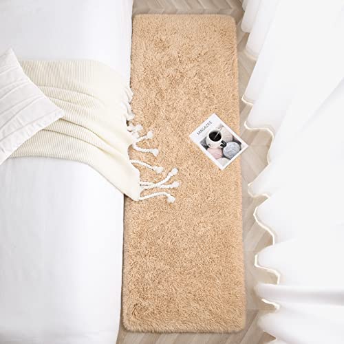 Jelymark Super Soft Shaggy Rug for Bedroom, 2x6 Feet Fluffy Carpet for Living Room, Fuzzy Indoor Plush Area Rug for Home Decor, Furry Floor Rugs for Dorm, Kids Nursery Rug for Girls, Beige - color: Beige, size: 2' x 6' (Rectangular)