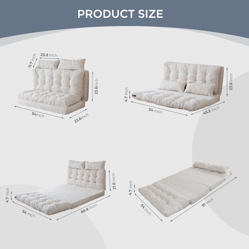 MAXYOYO Folding Sofa Bed, Tufted Bean Bag Bed with Pillows Floor Couch for Adults, Extra Thick and Long Floor Sofa, Full Floor Couch Bed for Bedroom Living Room, Beige, 54x91 Inch - color: Beige, size: Tufted Full