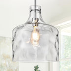Farmhouse Pendant Light – Hand-Blown Clear Hammered Glass Shade, Chrome Finish, Adjustable Chain Hanging Fixture for Kitchen Island, Dining Room & Hallway, 15" H x 12" D - color: Chain Chrome