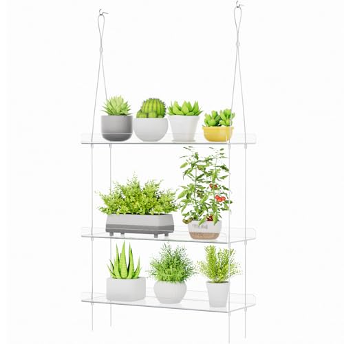Lifewit 3-Tier Window Plant Shelves 15", Acrylic Adjustable Hanging Floating Shelf, Window Sill Extender for Succulent Plants, Micro Greens, Seed Starter Pots, Herb Planters 38 x 15 cm/15x6 - size: 3-Tier