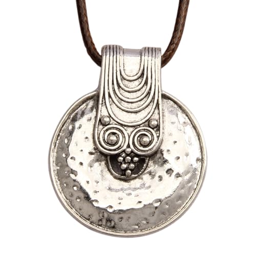 Leather Necklace for Women Long Boho Pendant Hippie Choker Necklace Bohemian Layered Leather Rope Wooden Jewelry Gifts - style: Boho Silver Pendant