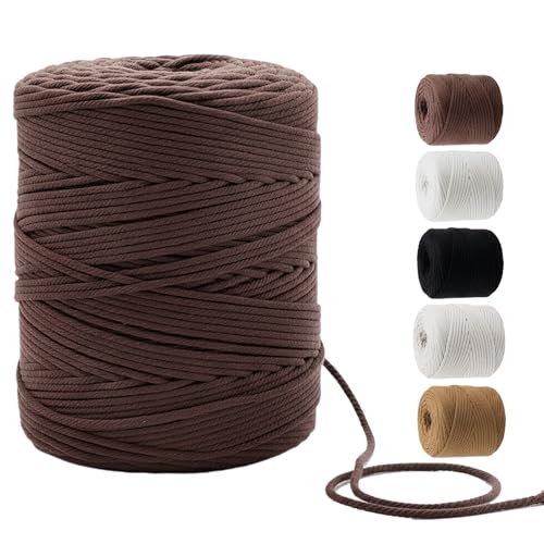 547 Yards Macrame Cord 4 Strand Twisted Recycled Cotton 4mm Brown String for Crafts Wall Hangings Plant Hangers DIY Knitting Macrame Supplies - color: Brown, size: 4mmx547Yards