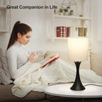 Seaside village 3 Way Touch Control Table Lamp, Modern Bedside Lamp for Bedroom, Dimmable Black Nightstand Lamp White Shade Desk Reading Light for Living Room Office Dorm, 3000K LED Bulb Included - color: Black Base with White Shade