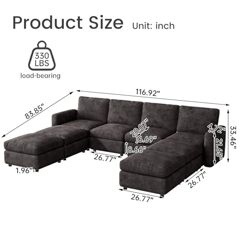 Guyii 100" 8 Seats Modular Sectional Sofa with Seats Storage, U Shaped Couch with 4 Ottomans, Chenille Fabric Couch for Living Room Dark Gray - color: Dark Gray, size: 8 seater(with 4 ottomans)