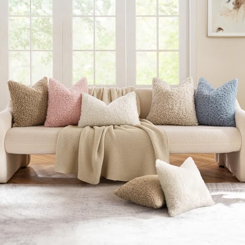 MIULEE Pack of 2 Faux Fur Throw Pillow Covers 18x18 Inch Neutral White Boucle Decorative Sherpa Pillow Covers Fuzzy Accent Soft Sheepskin Fleece for Boho Home Decor Sofa Living Room Couch Bed - color: Neutral White, size: 18" x 18" (Pack of 2)
