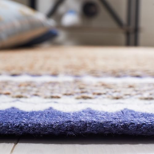 SAFAVIEH Natural Fiber Collection Runner Rug - 2'6" x 8', Natural & Navy, Handmade Farmhouse Boho Coastal Rustic Jute, Ideal for High Traffic Areas in Living Room, Bedroom (NF874N) - color: Natural/Navy, size: 2'6" x 8' (Runner)