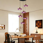 Purple Flower Glass Pendant Light 6-Light Cluster Chandelier Adjustable Hanging Ceiling Light Modern Pendant Lamp for Entryway Dining Room Living Room Foyer - color: Purple, 6 Lights