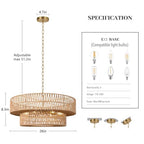 26 Inch Boho Rattan Chandelier, 6-Lights Hand Woven Bohemian Chandeliers with 2-Tier Drum Wicker Shade, Modern Farmhouse Large Pendant Light Fixture for Dining Room Living Entryway Bedroom - color: Gold Metal, size: 26 Inch