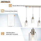 6-Lights Pendant Lighting for Kitchen Island in Brushed Nickel, Ceiling Light Fixtures with Adjustable Hanging Wire & Clear Glass Shades - color: Brushed Nickel, size: 6-Light