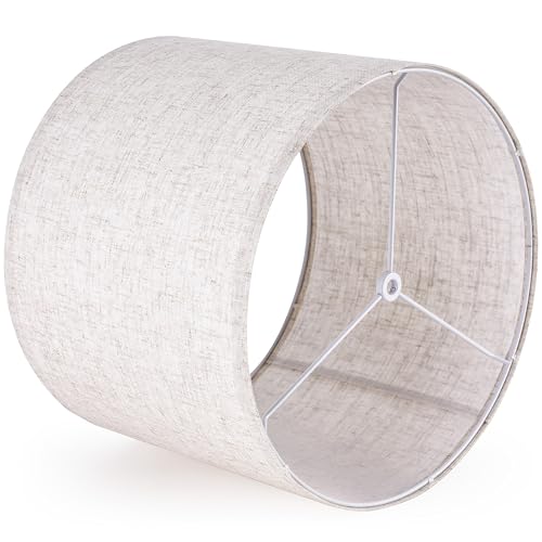 GO&SO Oatmeal Linen Lamp shades Large Drum Linen Lampshade 16" Top x 16" Bottom x 10" High (Spider) Farmhouse Lampshade for Table & Floor Lamp - Lampshades Replacement - color: Oatmeal Linen, size: 16*16*10 inch-1 Pack