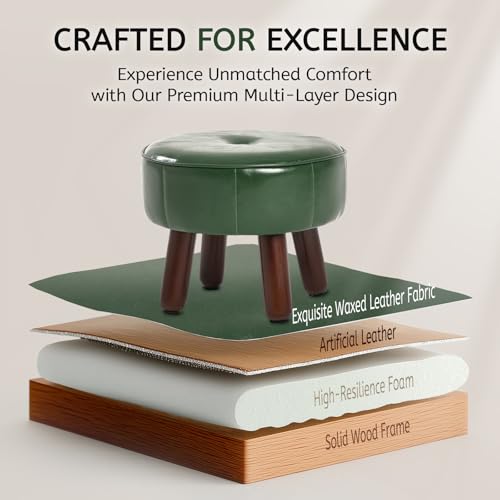 oakvivo 13in Small Foot Stool Ottoman, Round Faux Leather Foot Rest for Couch, Under Desk Pouf Footstool Footrest with Non-Skid Rubber Legs for Ling Room, Bedroom, 13''L x 13''W x 10.2''H, Green - color: Green