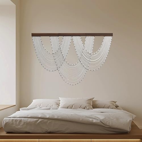 LB Large Macrame Wall Hanging, Beige Boho Tapestry Wall Hanging Macrame Wall Art Handmade Yarn Woven Wall Art Modern Home Decor Headboard Wall Decor for Bedroom Living Room Dorm Nursery, 47x30 Inch - color: Beige Black