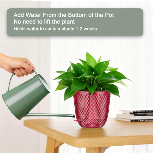 QCQHDU Hanging Planters for Indoor Plants, 2-Pack, 7.2 Inch, Red | Plastic, Self Watering Plant Hanger, with Drainage Holes, 3 Hooks Chains, For Garden Home - color: Red, size: 7.2in