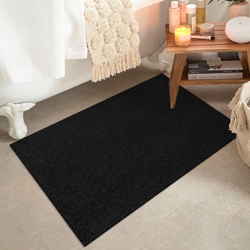 Washable Runner Rug 2x3 Ft Small Entryway Rug Indoor Door Mat Non Slip Front Door Rugs Indoor Braided Cotton Floor Carpet for Front Entrance Bathroom Kitchen Foyer, Black - color: Black/Dark Grey, size: 2x3