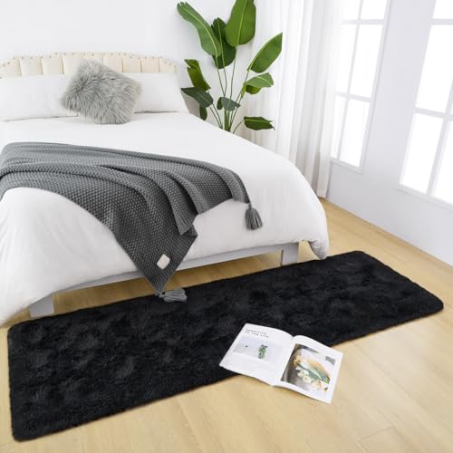 DETUM Black Bedroom Rug 2X6 Runners Fluffy Area Rugs for Hallyway Entryway Kitchen Bedside Soft Kids Room Rugs Furry and Washable Kids and Pets Friendly - color: Black, size: 2 x 6 feet