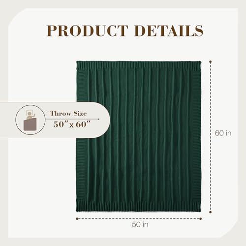 Carriediosa Knit Throw Blanket for Couch 50" X 60", Soft Cozy Stripe Pattern Cable Knitted Throws Fall Fluffy Textured Solid Home Decor Blankets Couch Cover for Bed Sofa, Dark Green - color: Dark Green, size: 50" X 60"