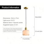 Alabaster Pendant Light Natural White Stone Shade Mini Hanging Lamp Kitchen Island Lighting with Solid Brass Body for Dining Room Bedroom, Adjustable Height 6.69", E26 Socket