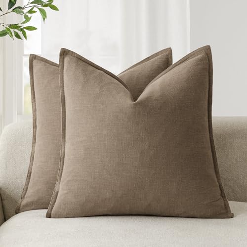 Foindtower Pack of 2, Decorative Linen Solid Throw Pillow Covers Soft Accent Cushion Case Boho Farmhouse Neutral Pillowcase for Chair Couch Sofa Bedroom Living Room Home Decor 16 x 16 Inch Light Brown - color: Coco Brown, size: 16" x 16" (Pack of 2)