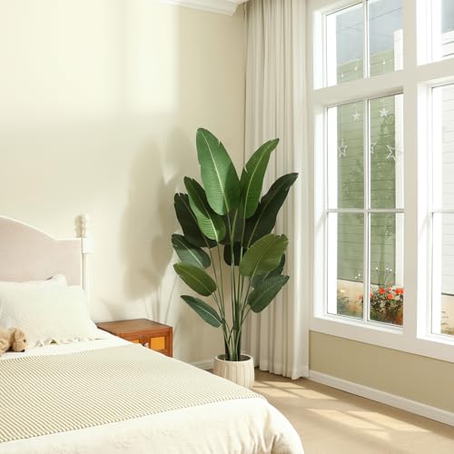 Ferrgoal 6Ft Artificial Bird of Paradise Plant with 13 Trunks, Potted Faux Tropical Palm Tree with Seagrass Basket for Indoor & Outdoor Home Office Décor - size: 6ft