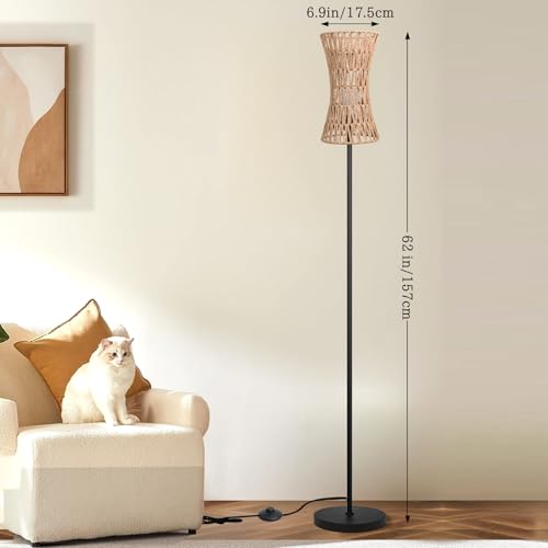 Ruiever Floor Lamp for Living Room,Farmhouse Floor lamp,Modern Standing lamp with Hand-Worked Rattan Shade (Slim Waist Rattan Shade-3 Color Bulb) - style: Slim Waist Rattan Shade-3 Color Bulb