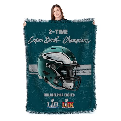 Northwest NFL Philadelphia Eagles 2025 Super Bowl LIX Multi Champ Powerhouse Woven Tapestry Wall Hanging, 48 x 60 Inches, Officially Licensed, Decorative Fringes